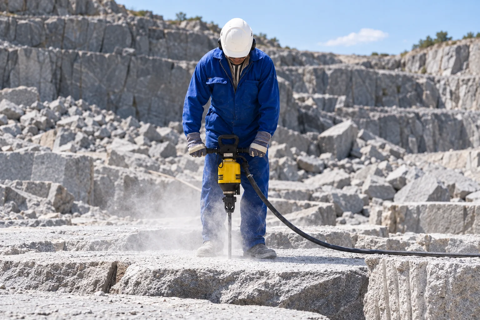 Illustrative restoration of the Atlas Copco BBD 15 quarry drilling photograph